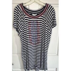 Christopher & Banks Women's Embroidered Smocked Top XL Nautical Coastal Preppy